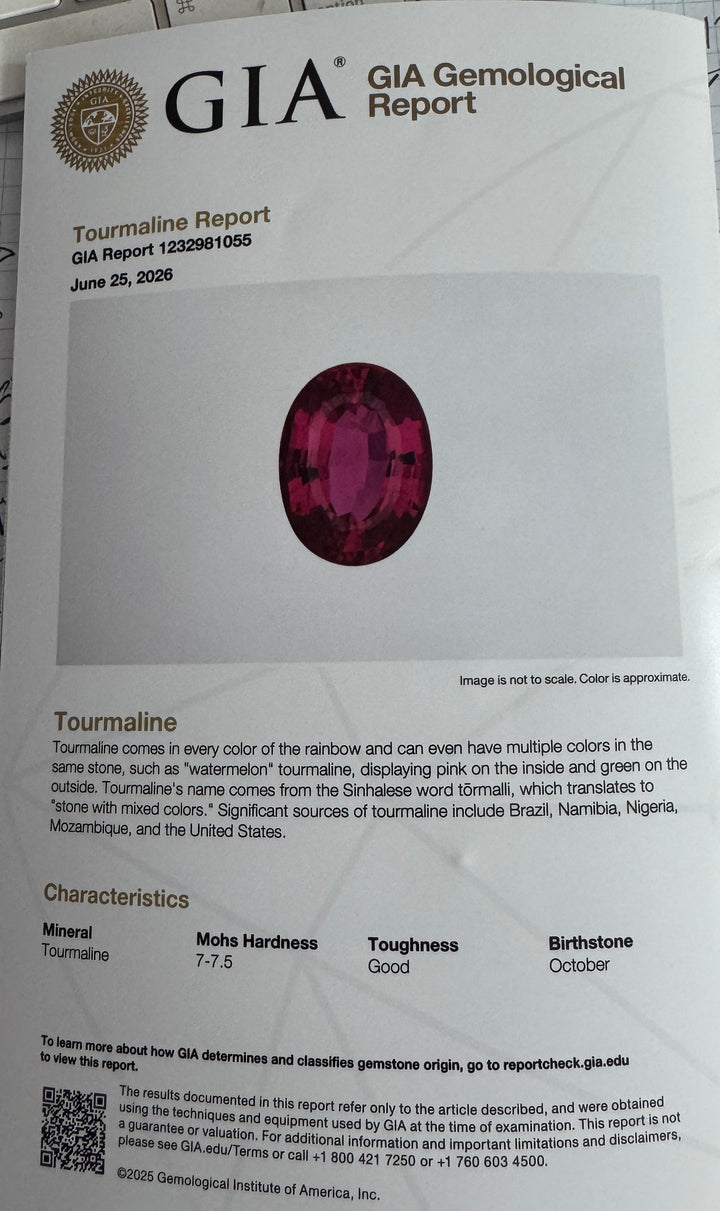 Estate Rubellite and Diamond Platinum Pendant (GIA)