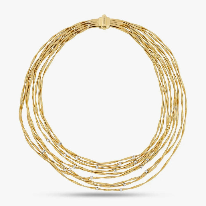 Italian Designer Marco Bicego "Marrakesh" 9 Strand 18K Yellow Gold and Diamond Necklace