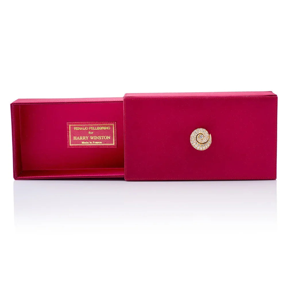 Rare Red Satin Clutch by Renaud Pellegrino for Harry Winston Diamond 18K Yellow Gold