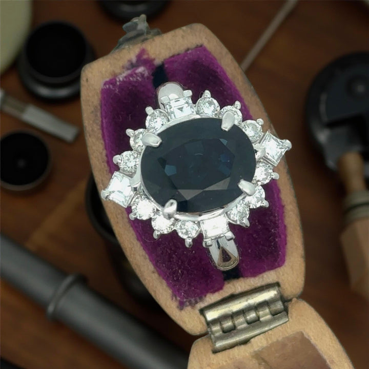 Estate 5.29 ct Sapphire & 1.12 cttw Diamond Platinum Ring 15723