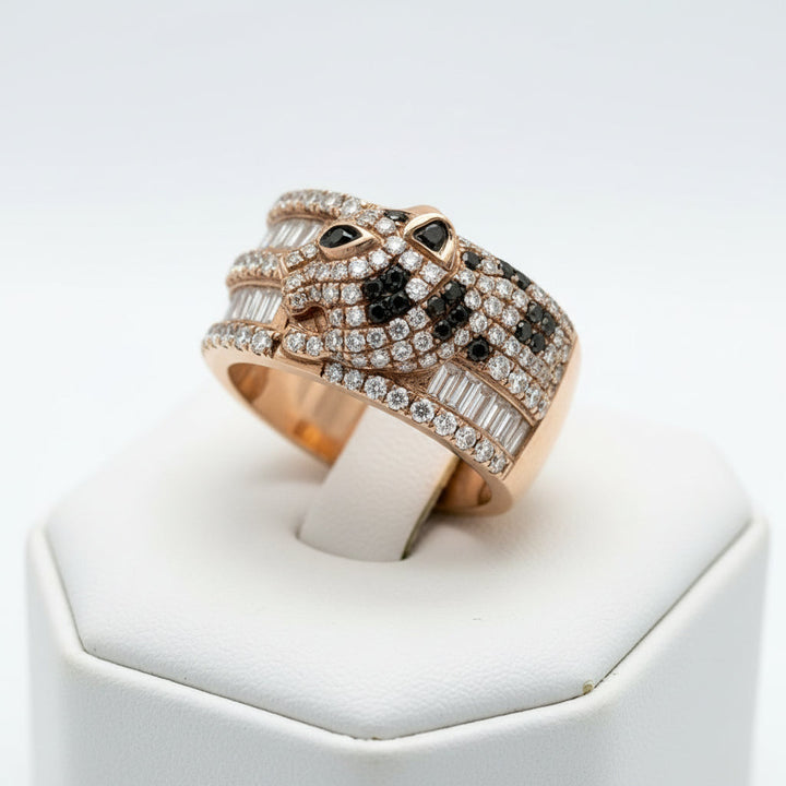 Black and White Diamond 14K Rose Gold Panther Ring