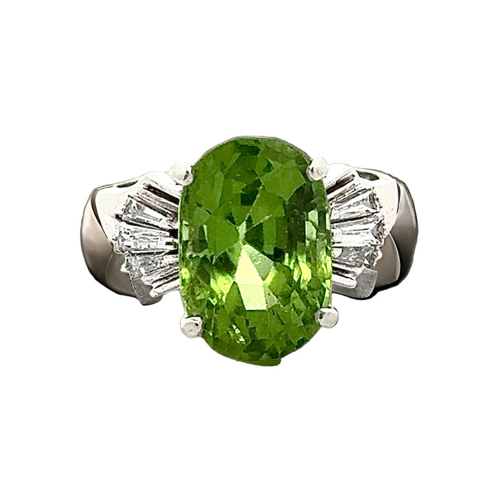 Estate 6.32 ct Peridot and .35 cttw Diamond Platinum Ring 15256