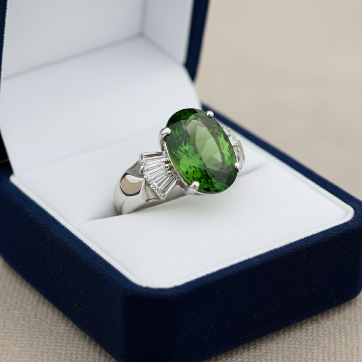 Estate 6.32 ct Peridot and .35 cttw Diamond Platinum Ring 15256
