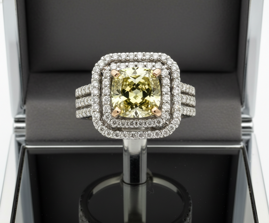 Estate 2.10 ct Natural Fancy Brownish Greenish Yellow Diamond 18K White Ring 14736