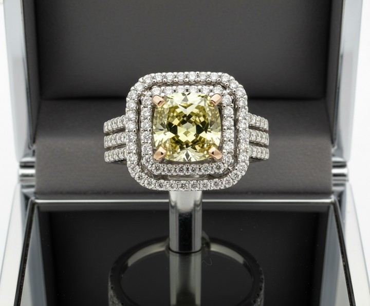 Estate 2.10 ct Natural Fancy Brownish Greenish Yellow Diamond 18K White Ring 14736