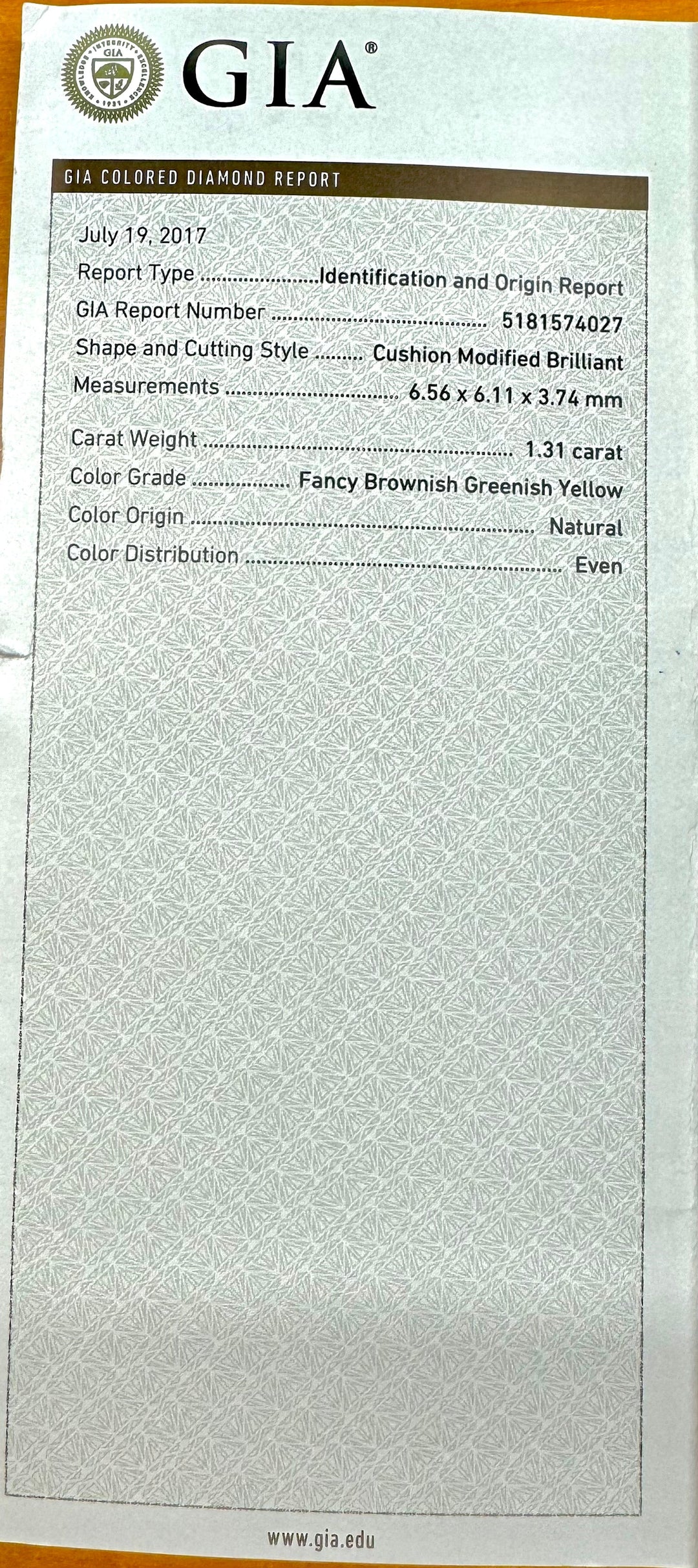 Estate 1.31 ct Natural Fancy Brownish Greenish Yellow (GIA) Diamond 14K White Gold Ring 14740