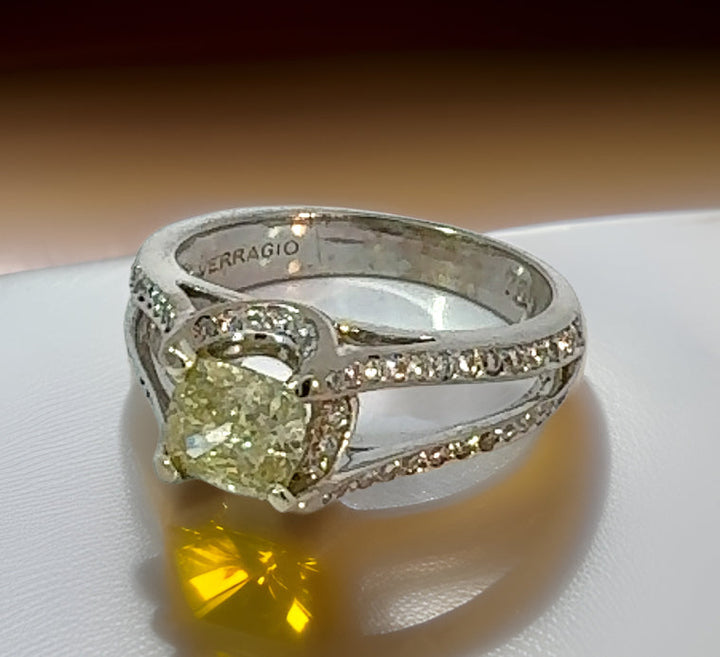 Estate Designer Verragio 1.21 ct Natural Fancy Yellow (GIA) Diamond 18K White Gold Ring 14738