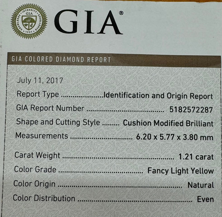 Estate Designer Verragio 1.21 ct Natural Fancy Yellow (GIA) Diamond 18K White Gold Ring 14738