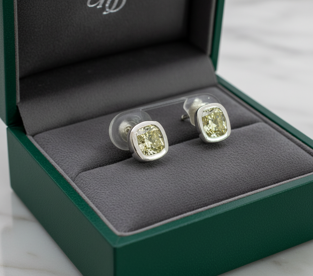 Designer Maya Lianna 2.12 cttw Natural Fancy Gray Greenish Yellow (GIA) Earrings 14748