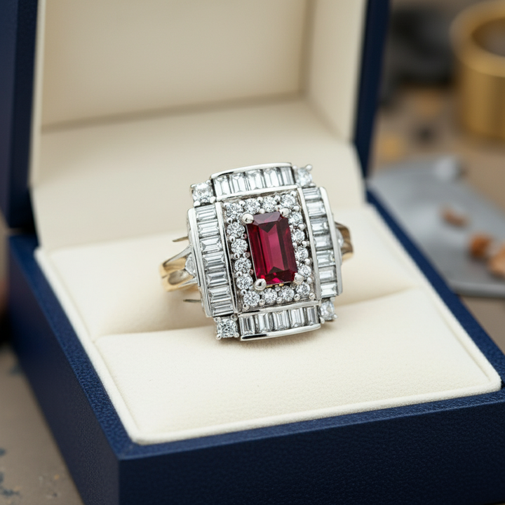 Estate Fine .69 ct Ruby & 1.08 cttw Diamond Platinum Ring 15765