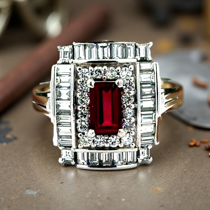 Estate Fine .69 ct Ruby & 1.08 cttw Diamond Platinum Ring 15765
