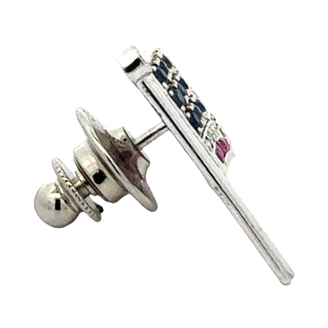 American Flag Diamond, Ruby and Sapphire 14K White Gold Lapel Brooch
