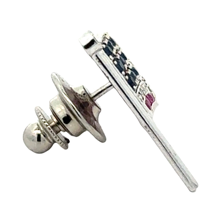 The Presidential  American Flag Diamond, Ruby, Sapphire Lapel Brooch 14K White Gold 15278