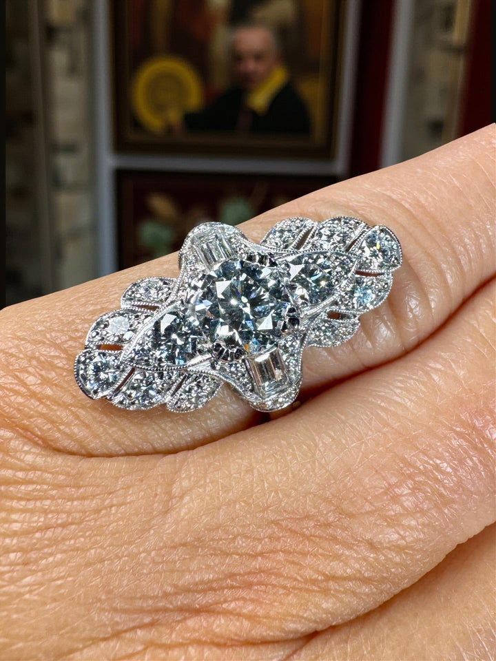 (GIA) 2.95cttw Diamond Filigree Platinum Ring