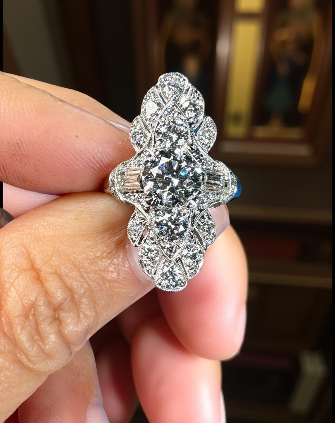 (GIA) 2.95cttw Diamond Filigree Platinum Ring