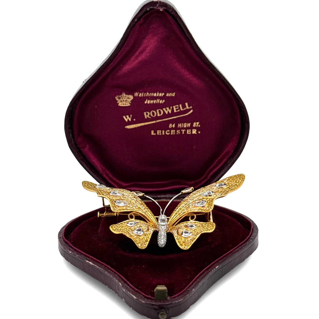 Butterfly Natural Fancy Yellow and White Diamond 18Kt Yellow and White Gold Brooch