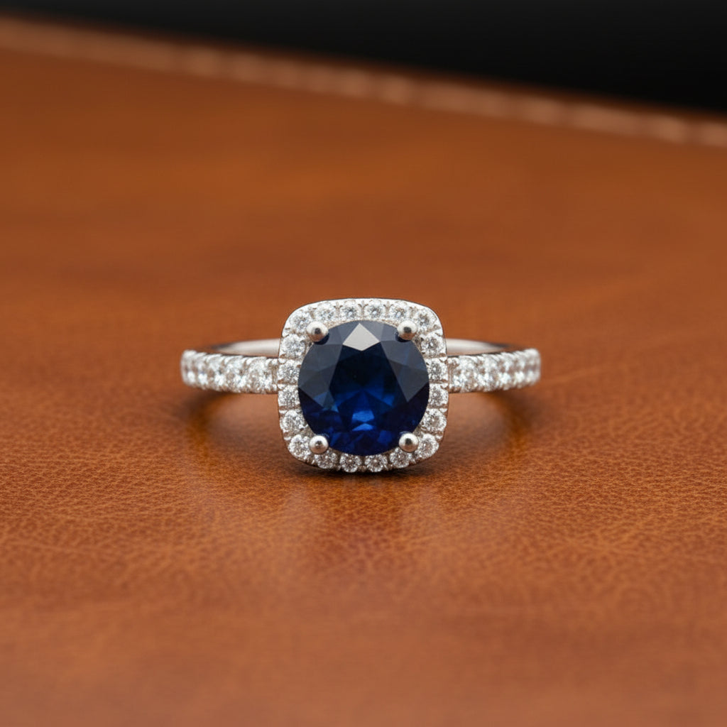 Designer Leo Schachter 2.25 ct Sapphire Diamond Halo Ring 14769