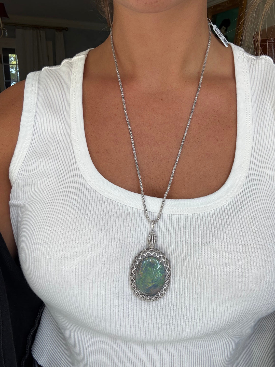 Estate 54.80 ct Fine Black Opal Diamond Necklace (GIA) 14726