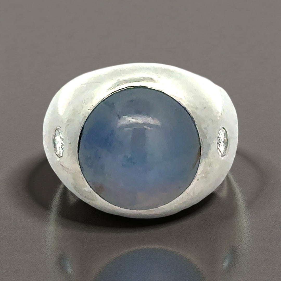 Vintage Cabochon Star Sapphire and Diamond Platinum Gents Ring