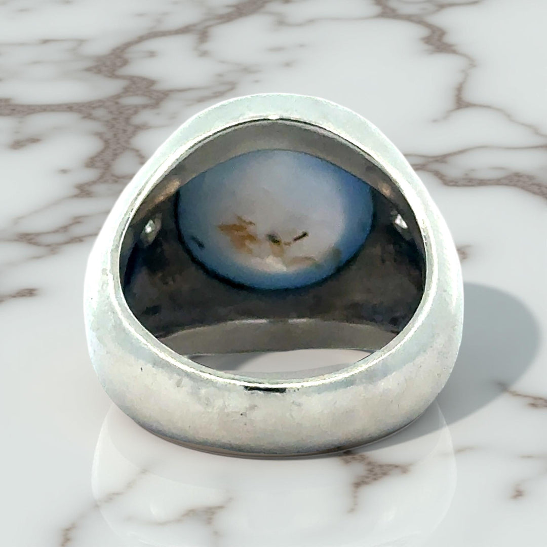 Vintage Cabochon Star Sapphire and Diamond Platinum Gents Ring