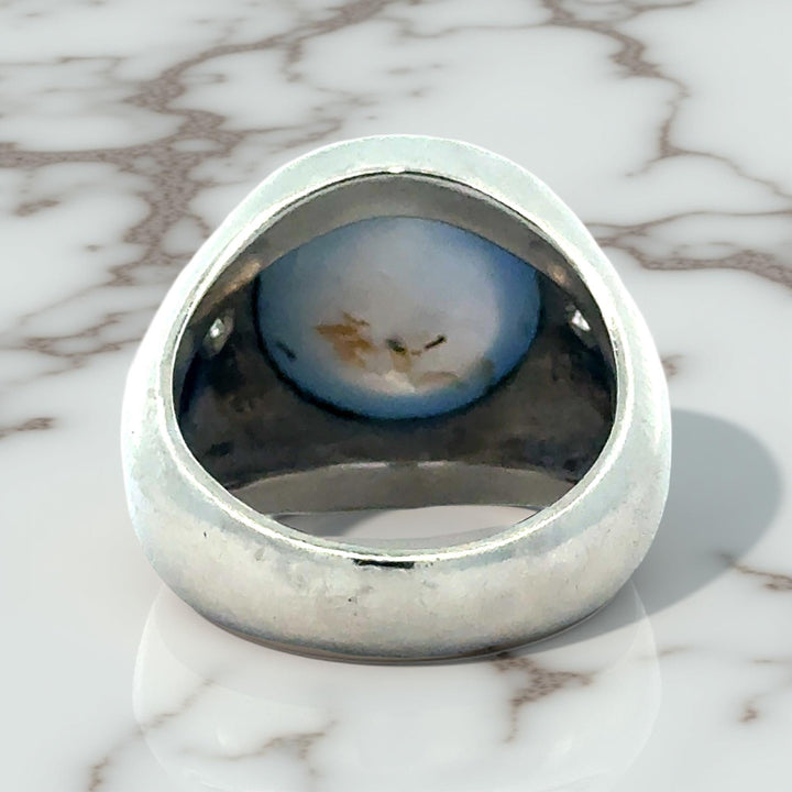 Vintage Cabochon Star Sapphire and Diamond Platinum Gents Ring