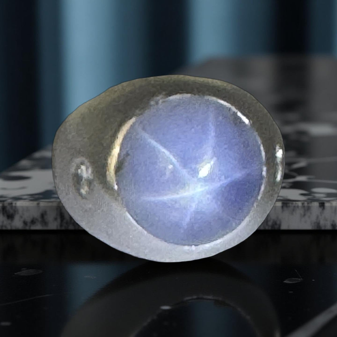 Vintage Cabochon Star Sapphire and Diamond Platinum Gents Ring