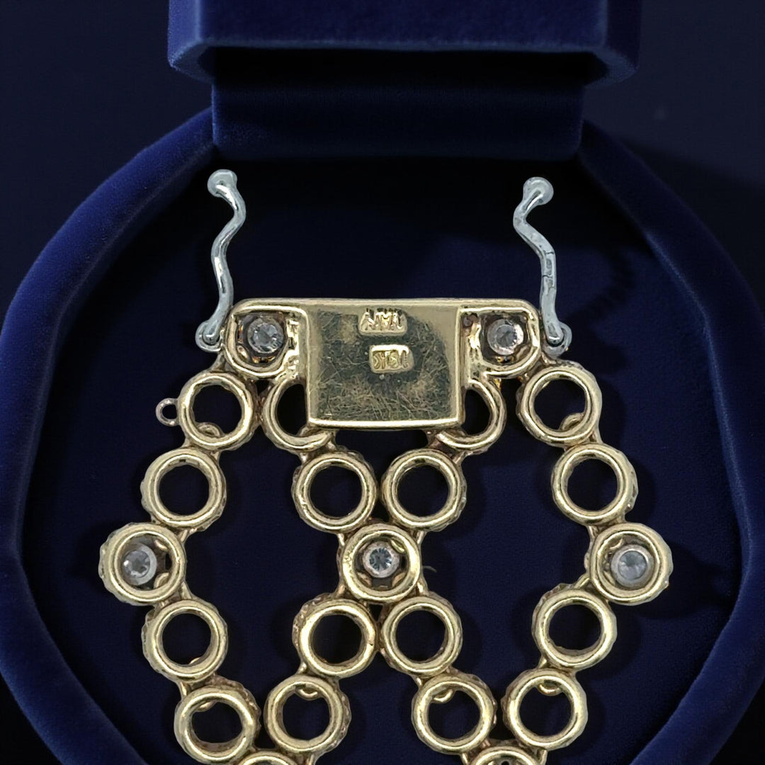 Italian Designer Diamond and 18K Yellow/White Gold Wide Weave Bracelet