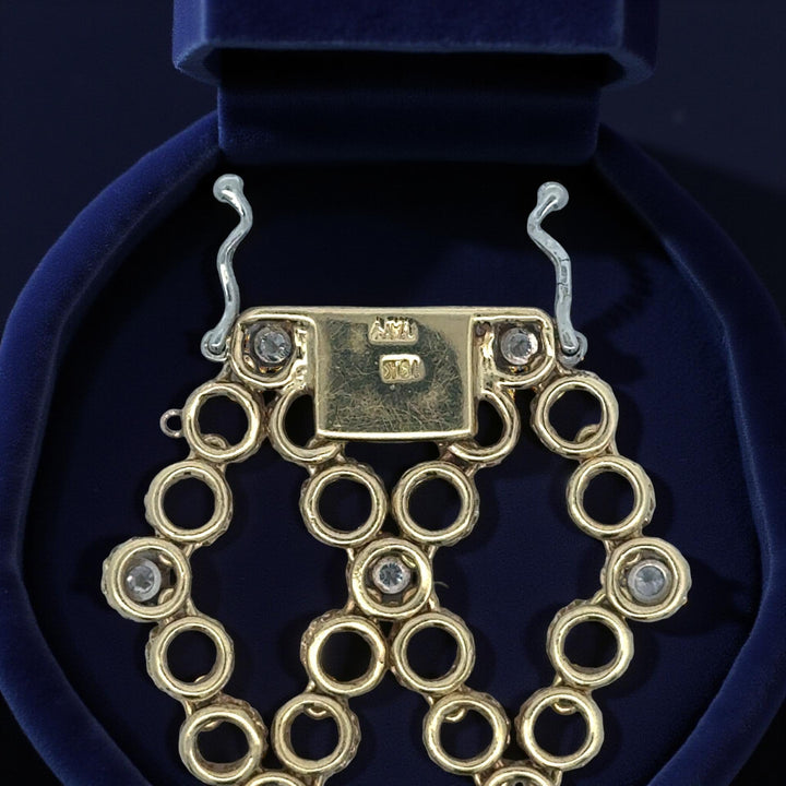 Italian Designer Diamond and 18K Yellow/White Gold Wide Weave Bracelet