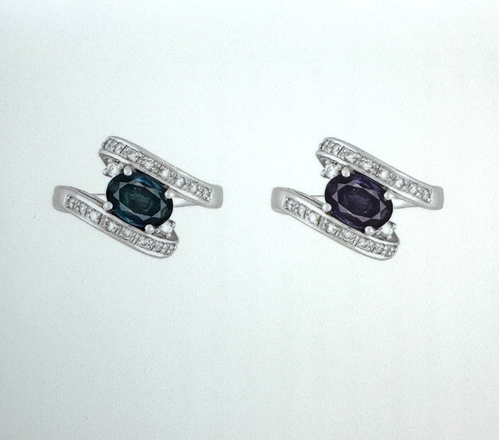 Natural Color Change Alexandrite and Diamond Platinum Ring (GIA)