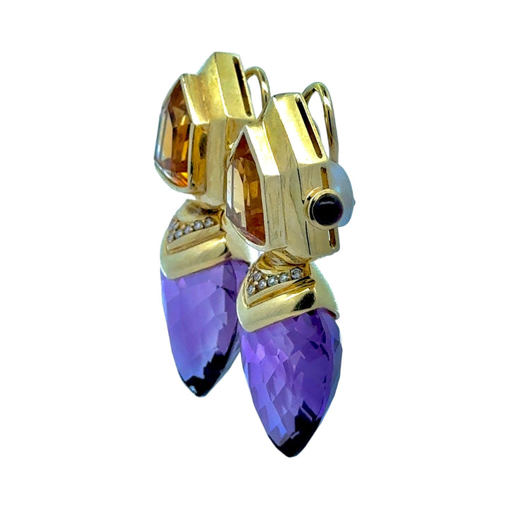 Personal Estate Of Hollywood Actress Diane Ladd 40 cttw Amethsyt 20 cttw Citrine and Diamond 18K YG Earrings 15299
