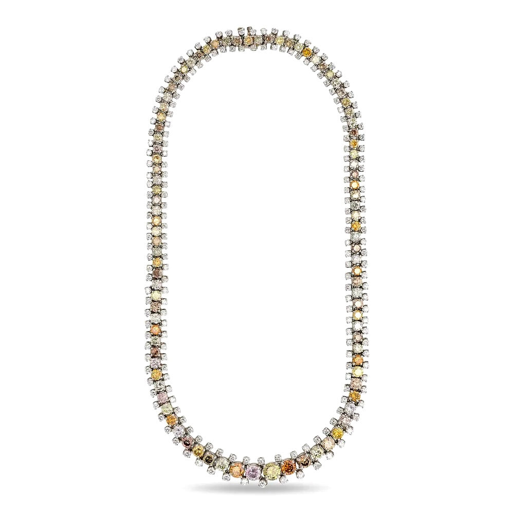 Designer Oscar Heyman Natural Color and White Diamond Platinum Necklace