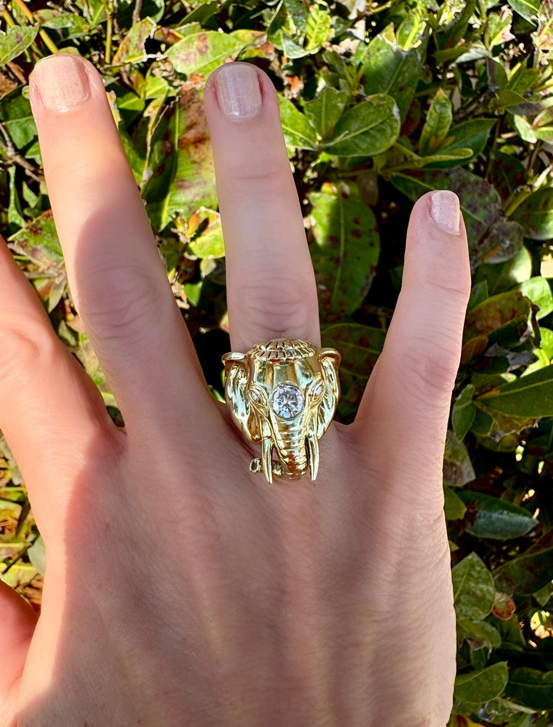 Estate Elephant Diamond "Good Fortune" 14K Yellow Gold Ring 15670