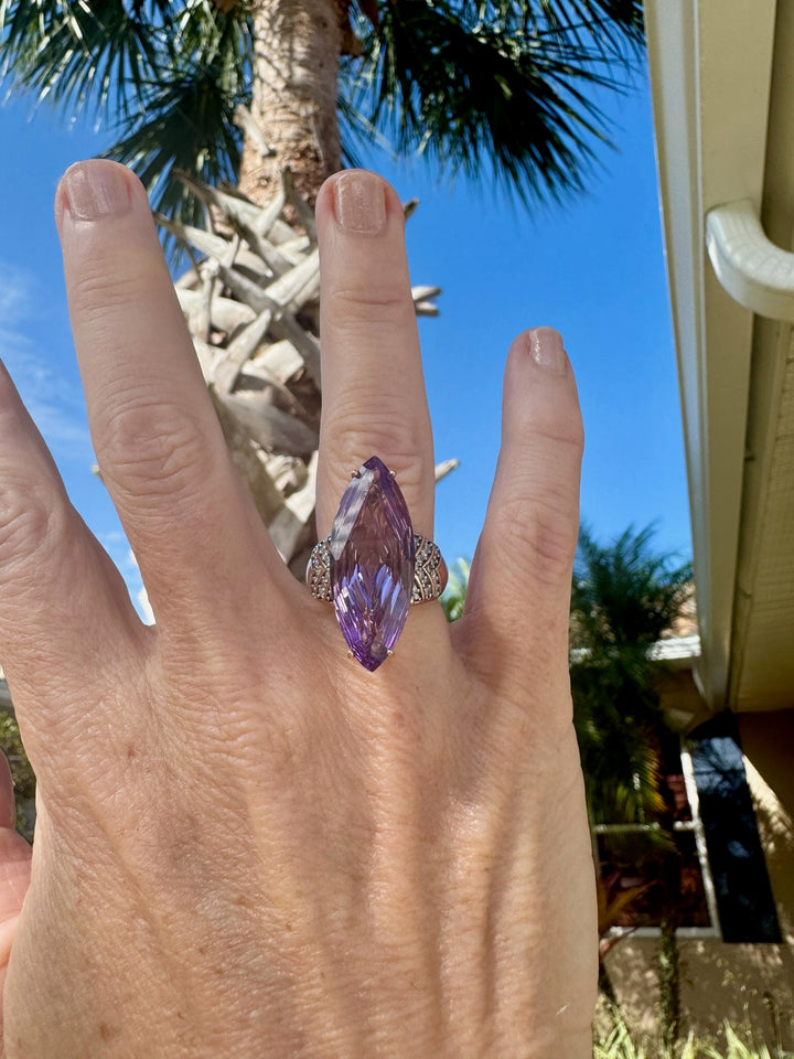 Estate 15.87 ct Amethyst and Diamond 14K Rose Gold Ring 15673