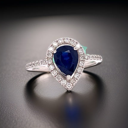 Sapphire and Diamond 14K White Gold Halo Ring