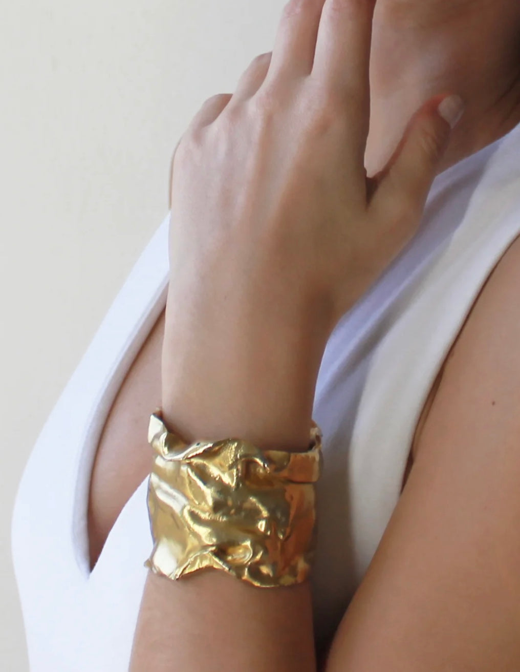 Gold Crinkle Cuff Statement Bangle Bracelet