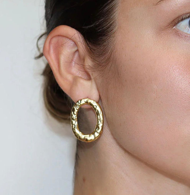 Gold Open Oval Statement Earrings
