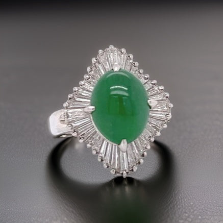 Green Jade & Diamond Platinum Ring