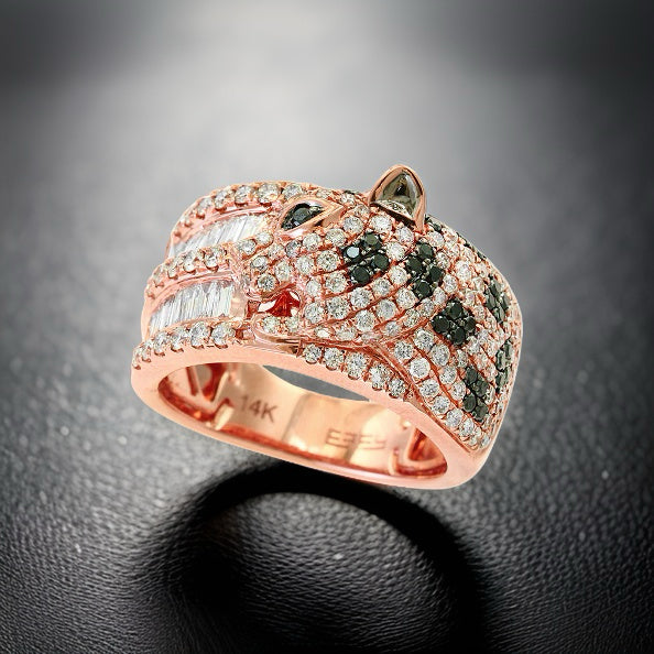 Black and White Diamond 14K Rose Gold Panther Ring