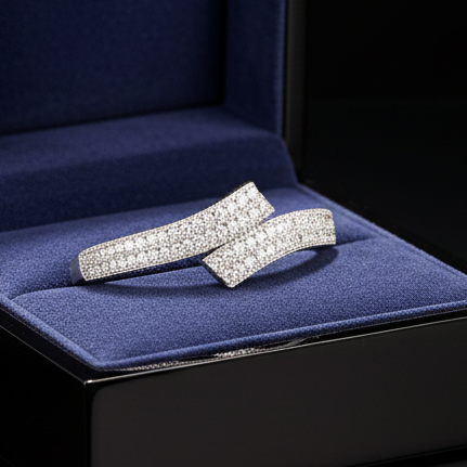 Diamond and 14K White Gold Bypass Bangle