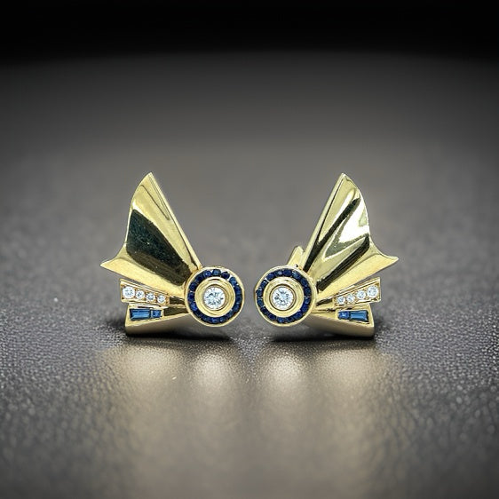 French Designer Retro Diamond and Sapphire Earrings