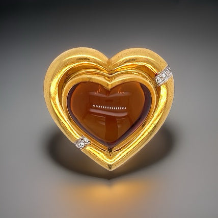 Tiffany & Co Paloma Picasso Citrine, Diamond and 18K Yellow Gold Heart Brooch