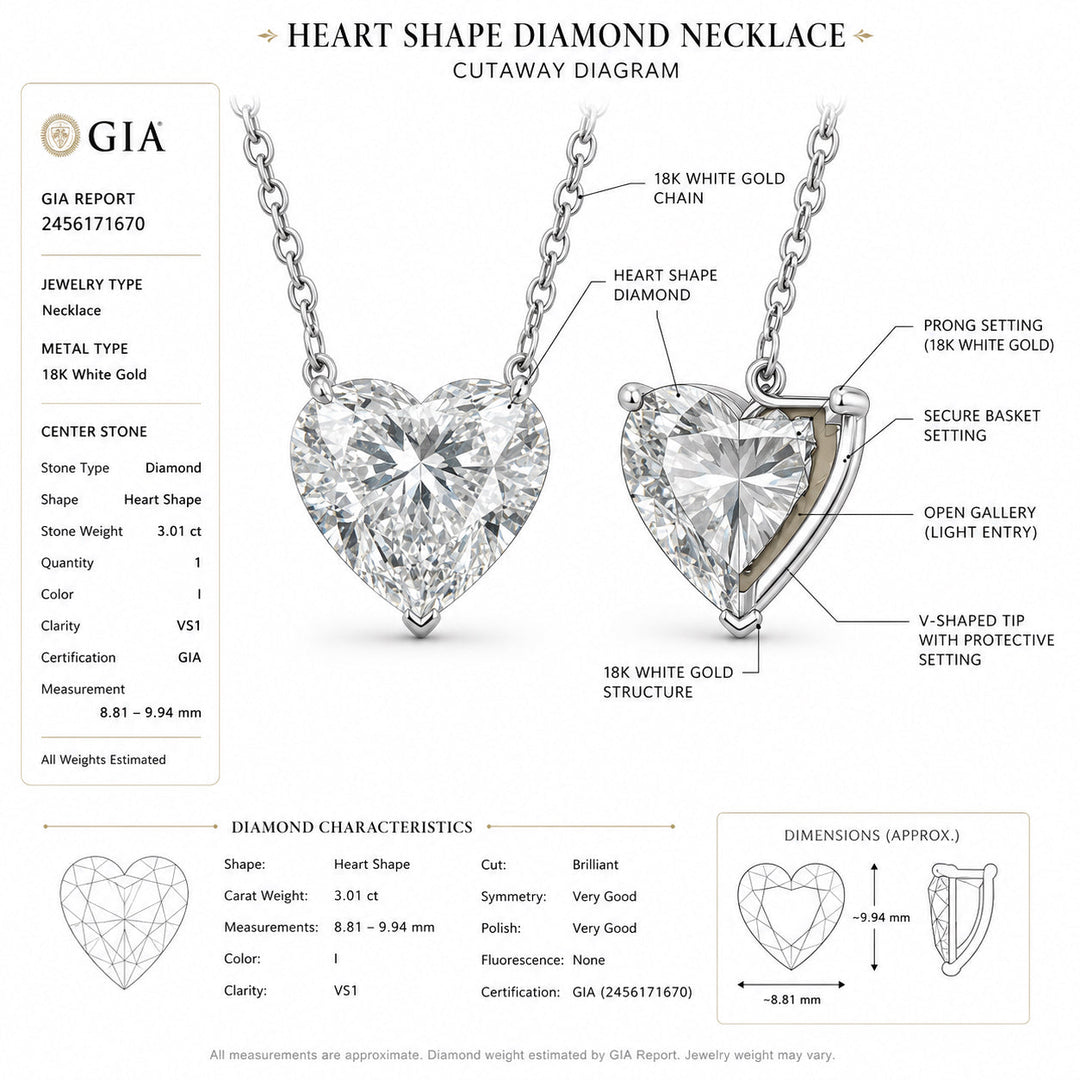 3.01ct Diamond Heart Shape Necklace 14K White Gold