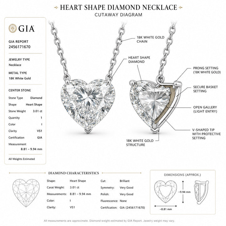 3.01ct Diamond Heart Shape Necklace 14K White Gold