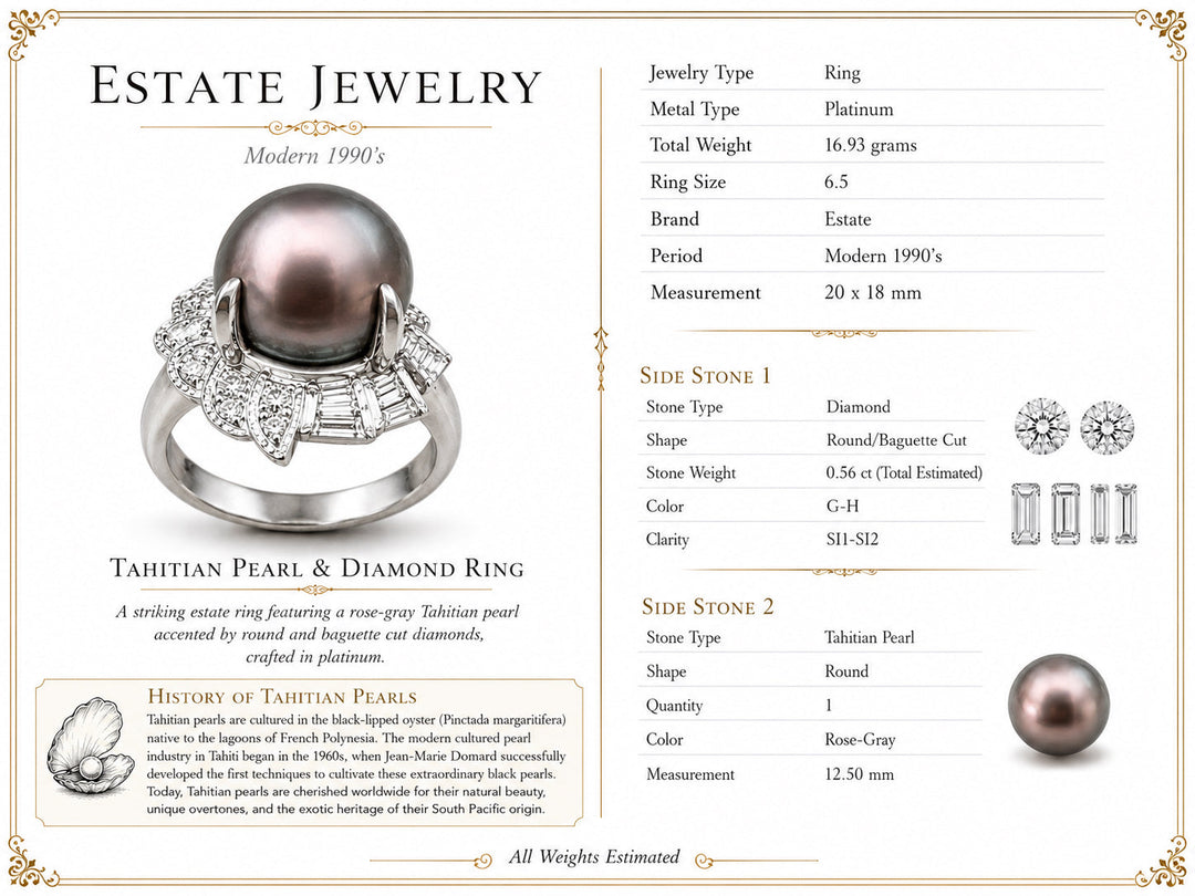 Contemporary 12.50mm Tahitian Pearl and Diamond Platinum Ring