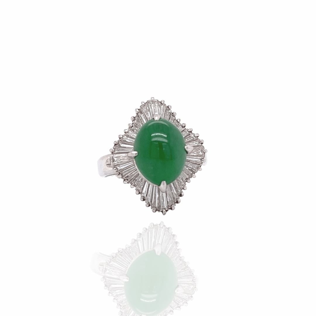 Green Jade & Diamond Platinum Ring