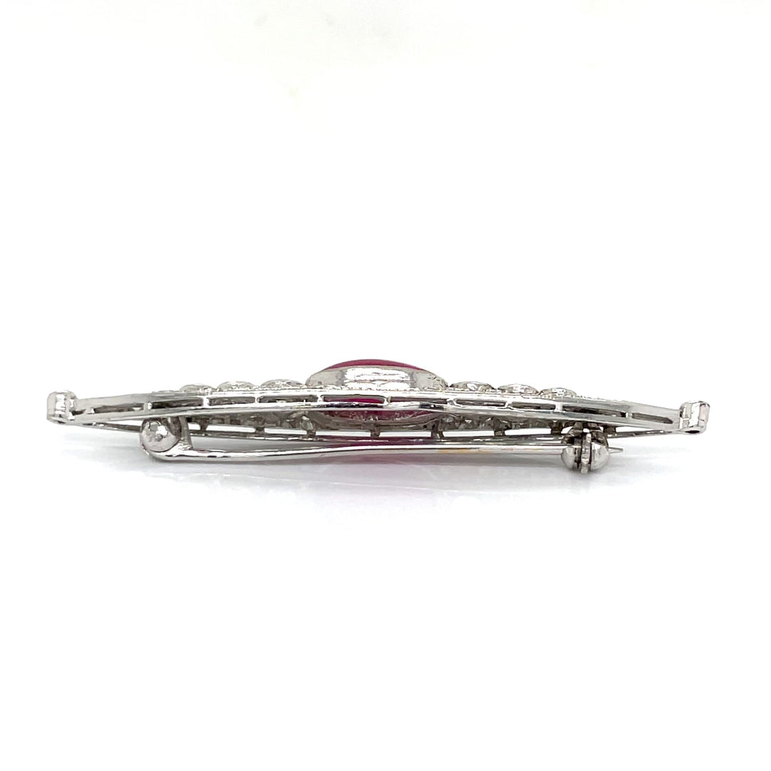 Filigree Ruby and Diamond 14K White Gold Brooch