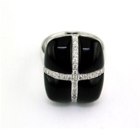 14K White Gold, Onyx and Diamond Ring