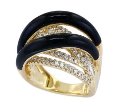 Onyx, Diamond and 14K Yellow Gold Ring