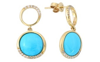 Effy Turquoise, Diamond and 14K Yellow Gold Dangle Earrings