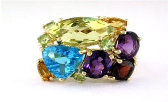 Multicolor Gemstone 14K Yellow Gold Statement Ring